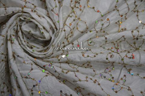 Multi Color Sequin Work on Dyeable Dola Silk Fabric Dno6853RFD